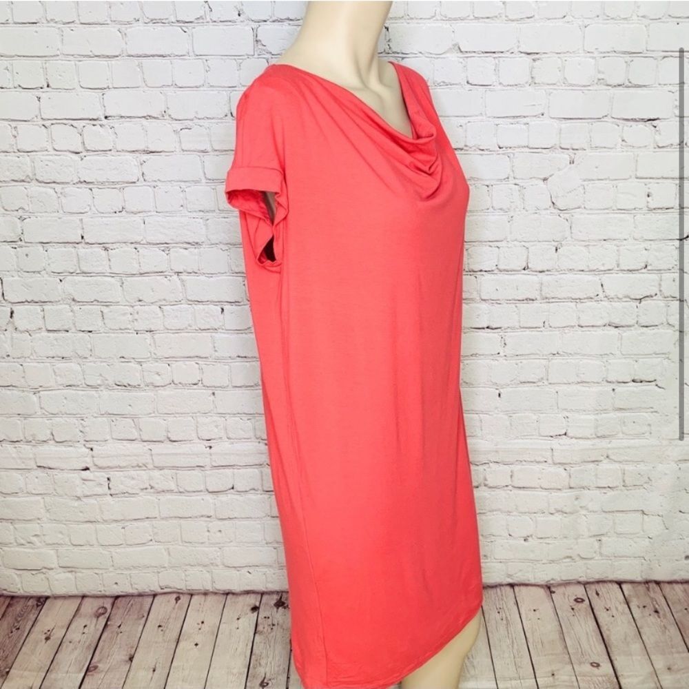 Eileen Fisher Pink Coral Cowl Neck Cap Sleeve Dress XS - Picture 5 of 6